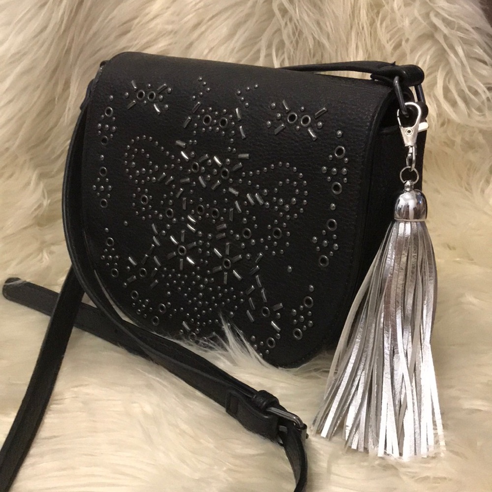 Silver metallic faux leather fringe tassel charm